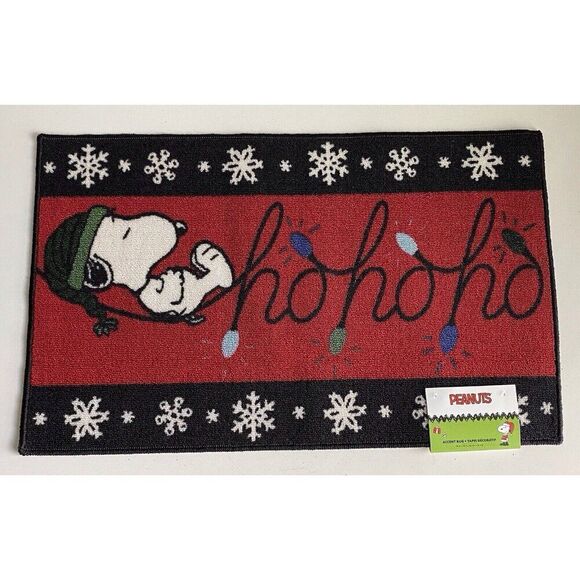 Peanuts Snoopy Christmas 18 x 30" Accent Rug Door Mat Holiday HO HO HO NEW - Picture 1 of 10